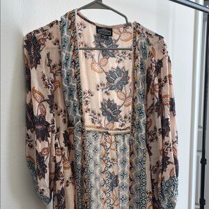 Angie Blush Floral Kimono with Teal and Mustard Accents